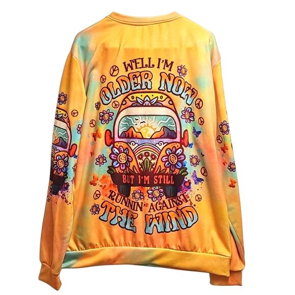 Womens Multi Color Long Sleeve Round Neck Boho Hippie Sweatshirt Sz XL - Picture 3 of 8